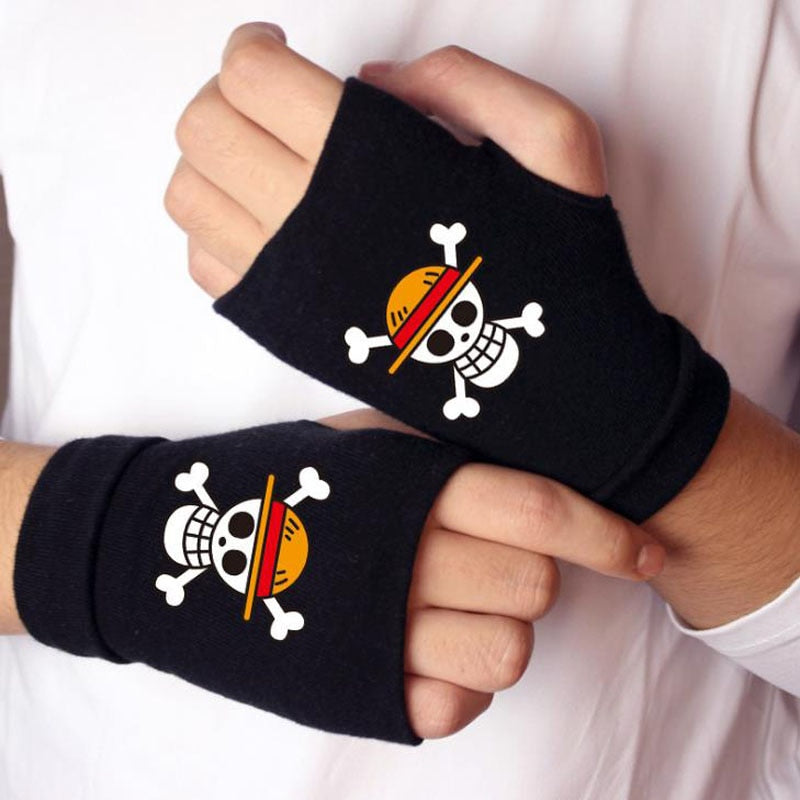 One Piece Straw Hat Skull Fingerless Gloves