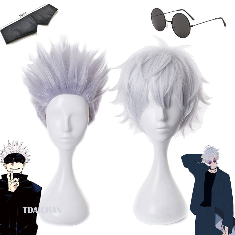 Gojo Satoru Cosplay Wigs Anime Jujutsu Kaisen Gojo Short Heat Resistant Synthetic Hair with Wig Cap Party Wig Without Eye Patch