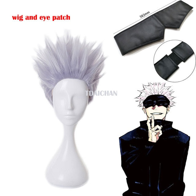 Gojo Satoru Cosplay Wigs Anime Jujutsu Kaisen Gojo Short Heat Resistant Synthetic Hair with Wig Cap Party Wig Without Eye Patch